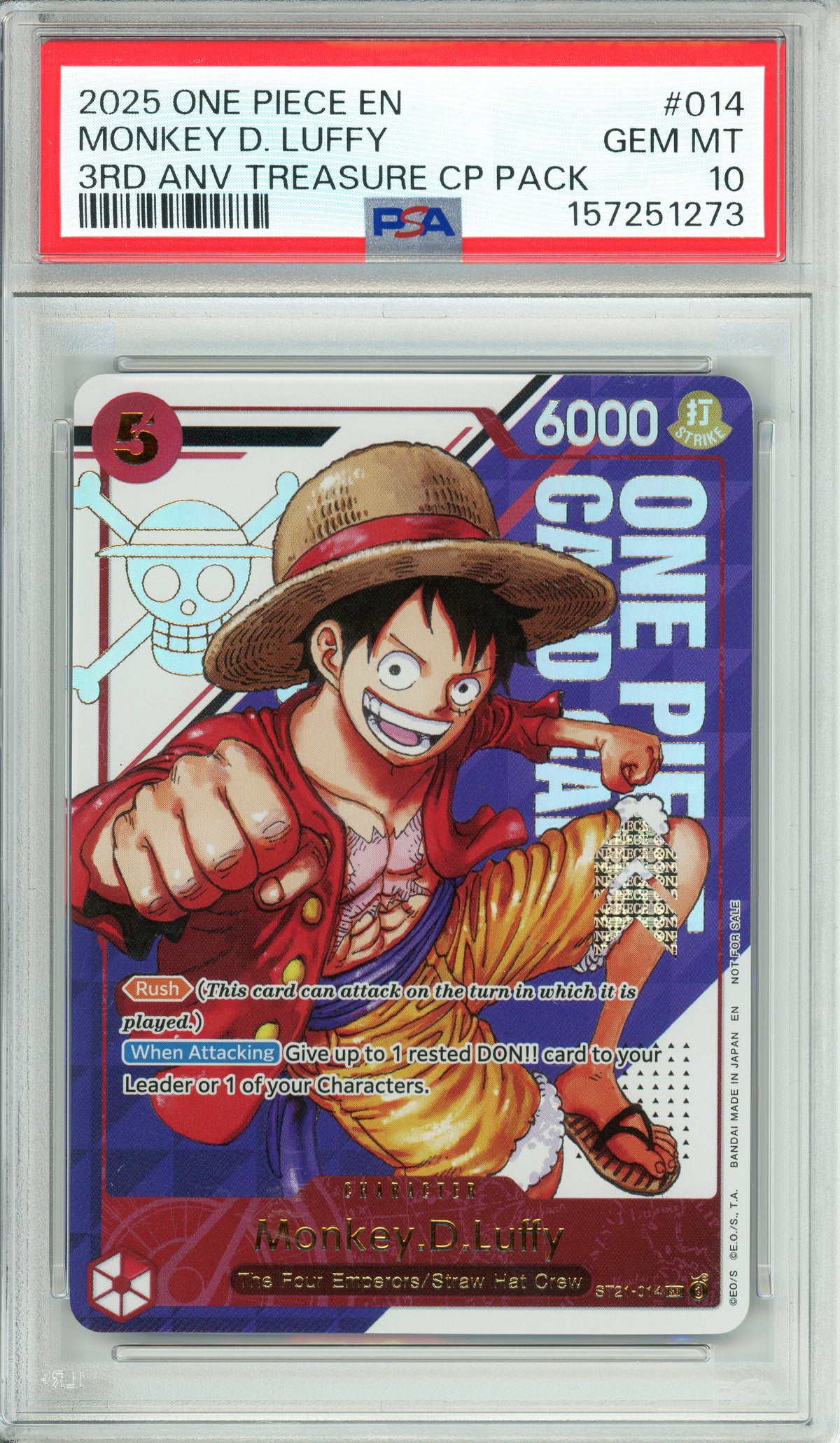 One Piece Graded: Monkey D. Luffy ST21-014 3rd Anniversary CP Pack PSA 10