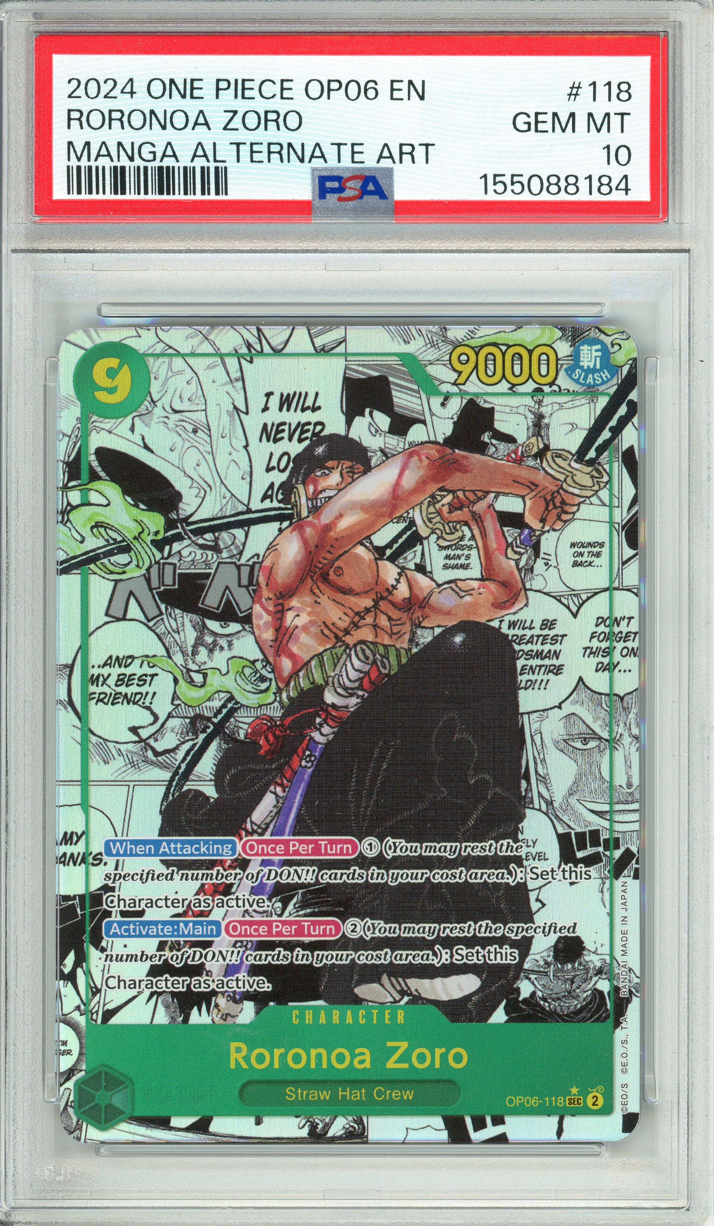 One Piece Graded: Roronoa Zoro Manga Alt Art OP06-118 Wings of the