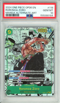 One Piece Graded: Roronoa Zoro Manga Alt Art OP06-118 Wings of the Captain PSA 10