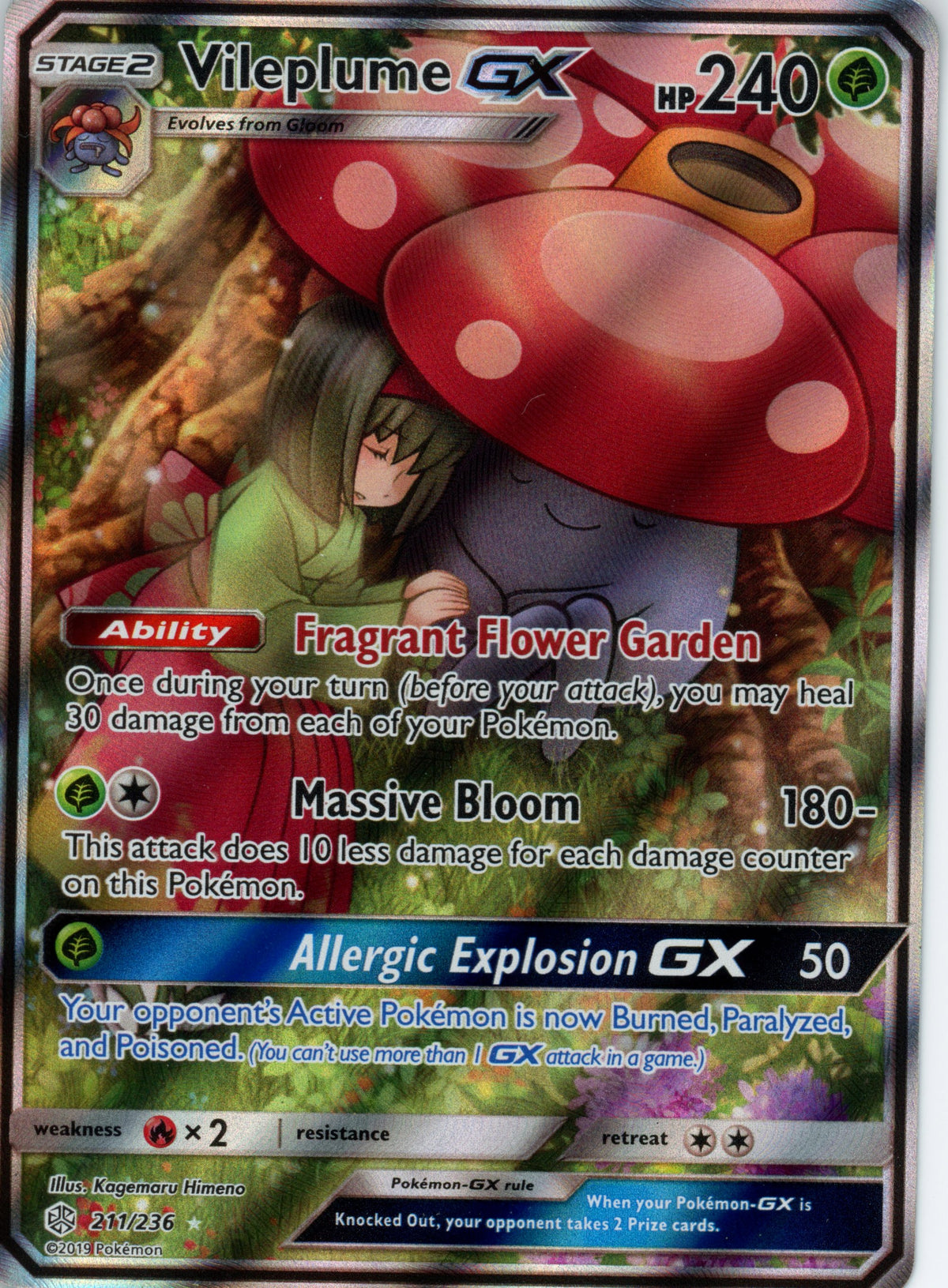 Pokemon Single: Vileplume GX- SM - Cosmic Eclipse 211/236 NM