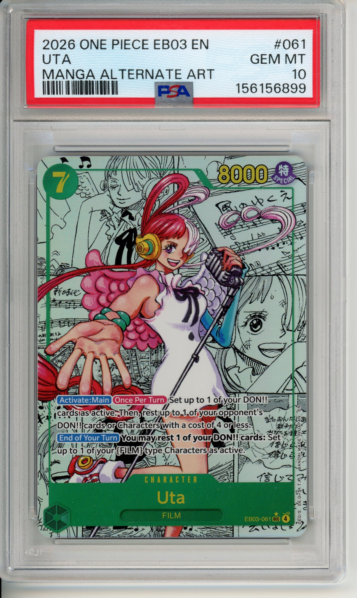 One Piece Graded: Uta (2026) EB03-061 Manga Alternate Art PSA 10