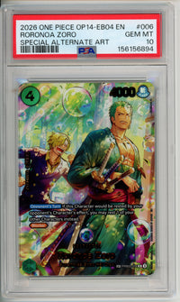 One Piece Graded: Roronoa Zoro (2026) PRB02-006 Special Alt Art PSA 10
