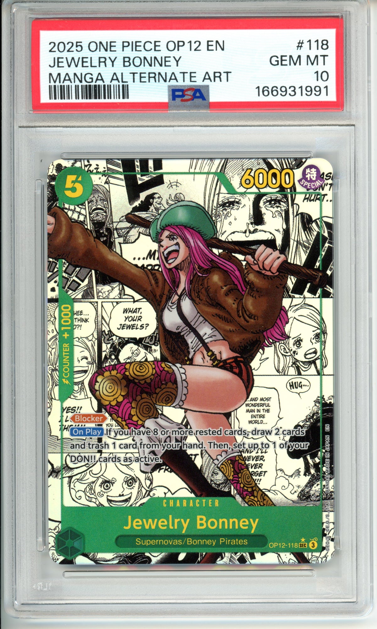 One Piece Graded: Jewelry Bonney OP12-118 Manga Alt Art PSA 10