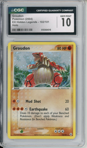 Pokemon Graded: Groudon 102/101 EX Hidden Legends (2004) Holo CGC 10