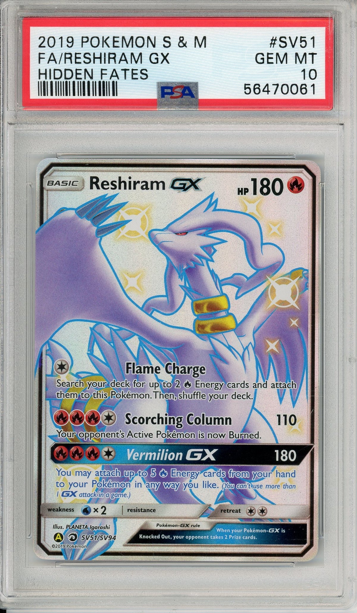 Pokemon Graded: Reshiram GX SV51/SV94 Hidden Fates (2019) Full Art Holo PSA 10