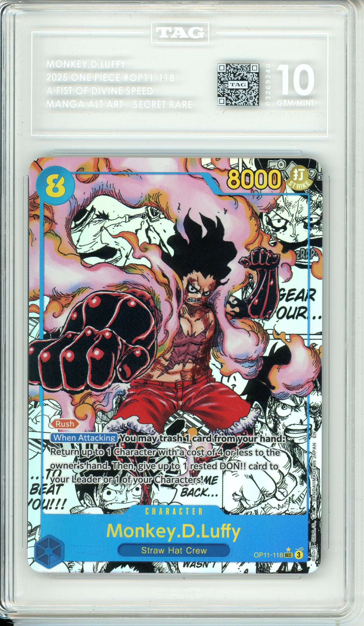 Pokemon Graded: Monkey D. Luffy OP11-118 A Fist Of Divine Speed TAG 10