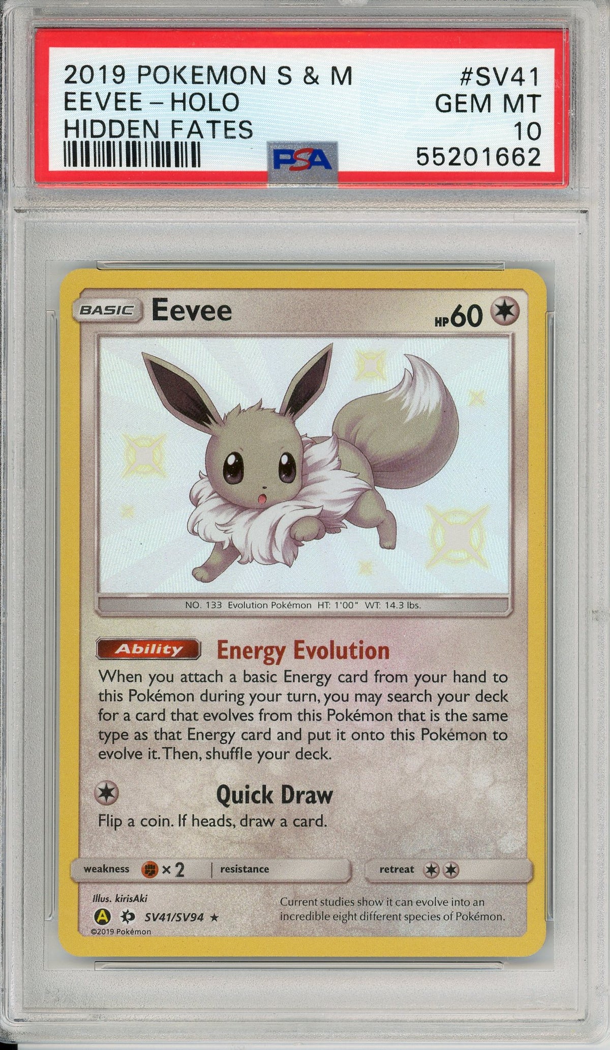 Pokemon Graded: Eevee SV41/SV94 Hidden Fates (2019) Shiny Holo PSA 10