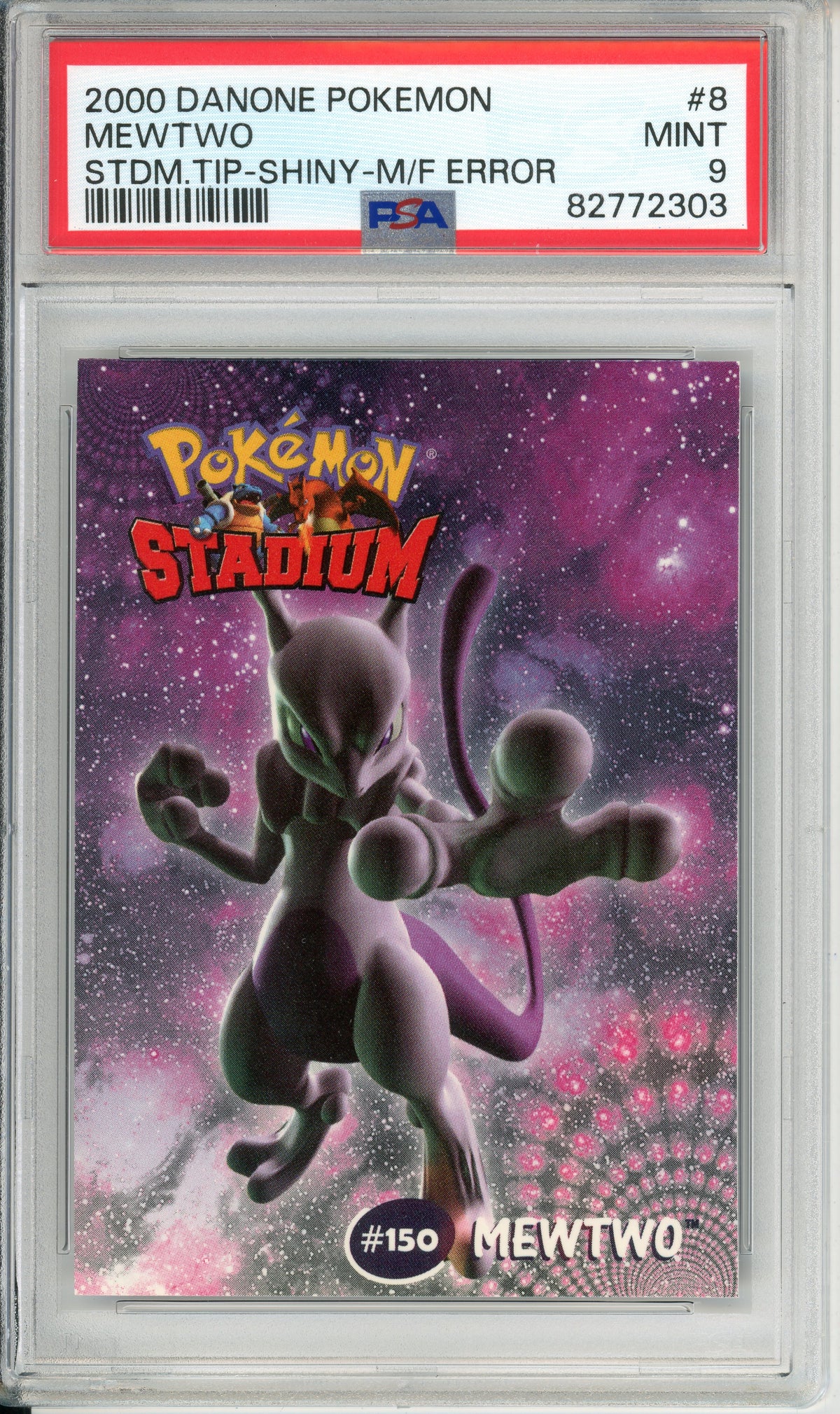Pokemon Graded: Mewtwo #8 Danone Stadium (2000) Missing Foil Error PSA 9