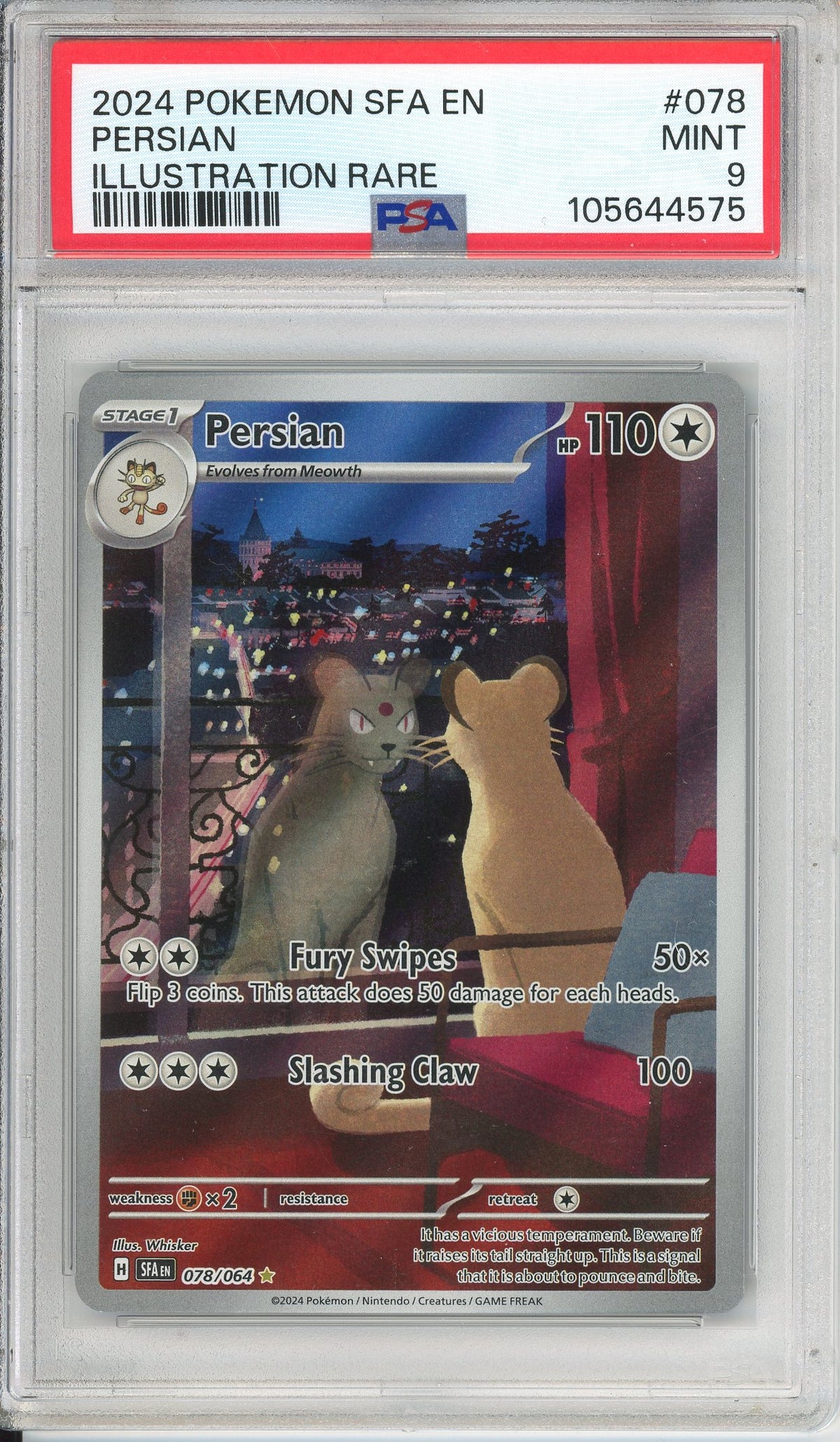 Pokemon Graded: Persian 78/64 Shrouded Fable (2024) IR Holo PSA 9