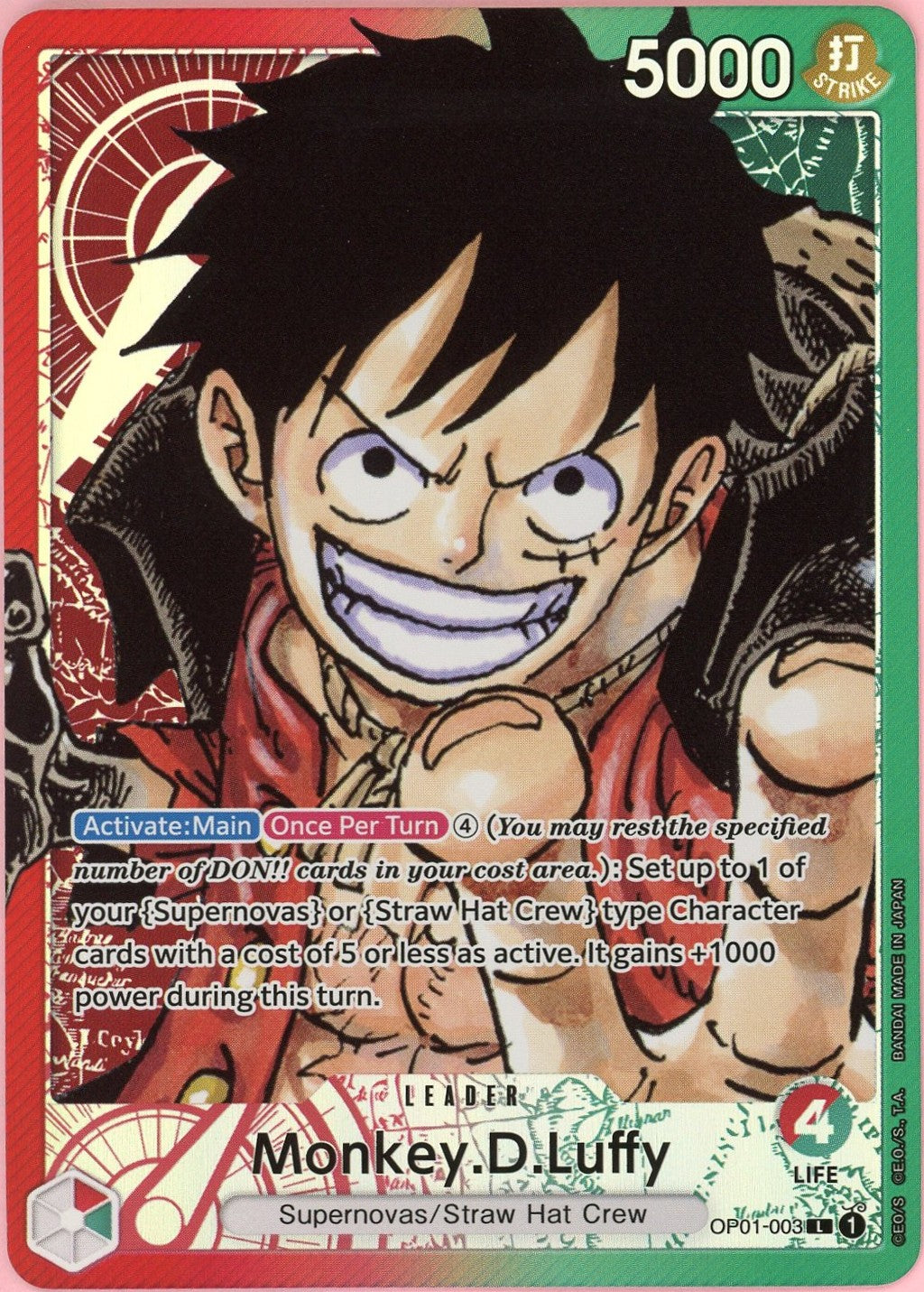 One Piece Single: Monkey D. Luffy OP01-003 Romance Dawn Leader Alt Art NM
