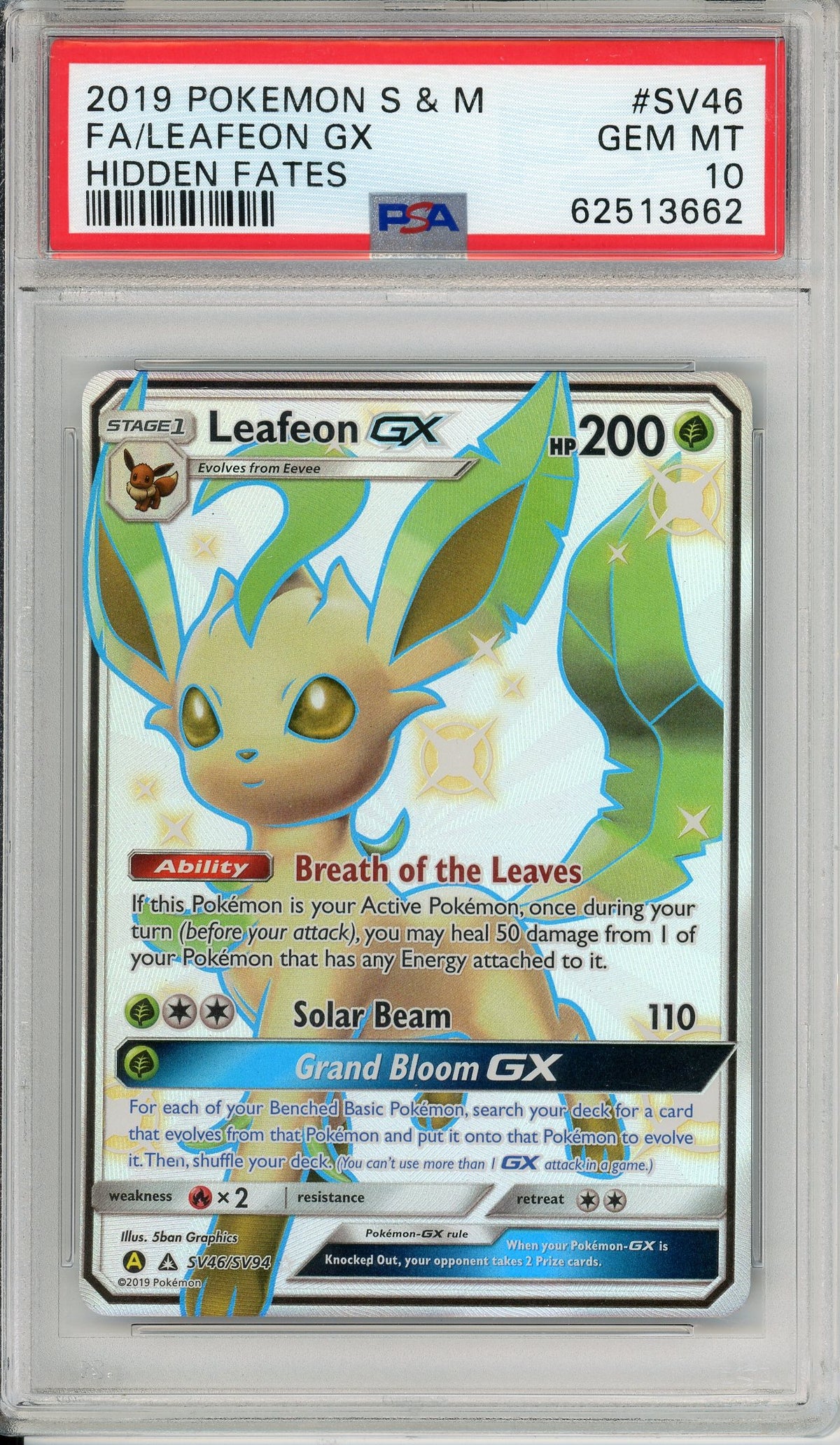 Pokemon Graded: Leafeon GX SV46/SV94 Hidden Fates (2019) Full Art Holo PSA 10