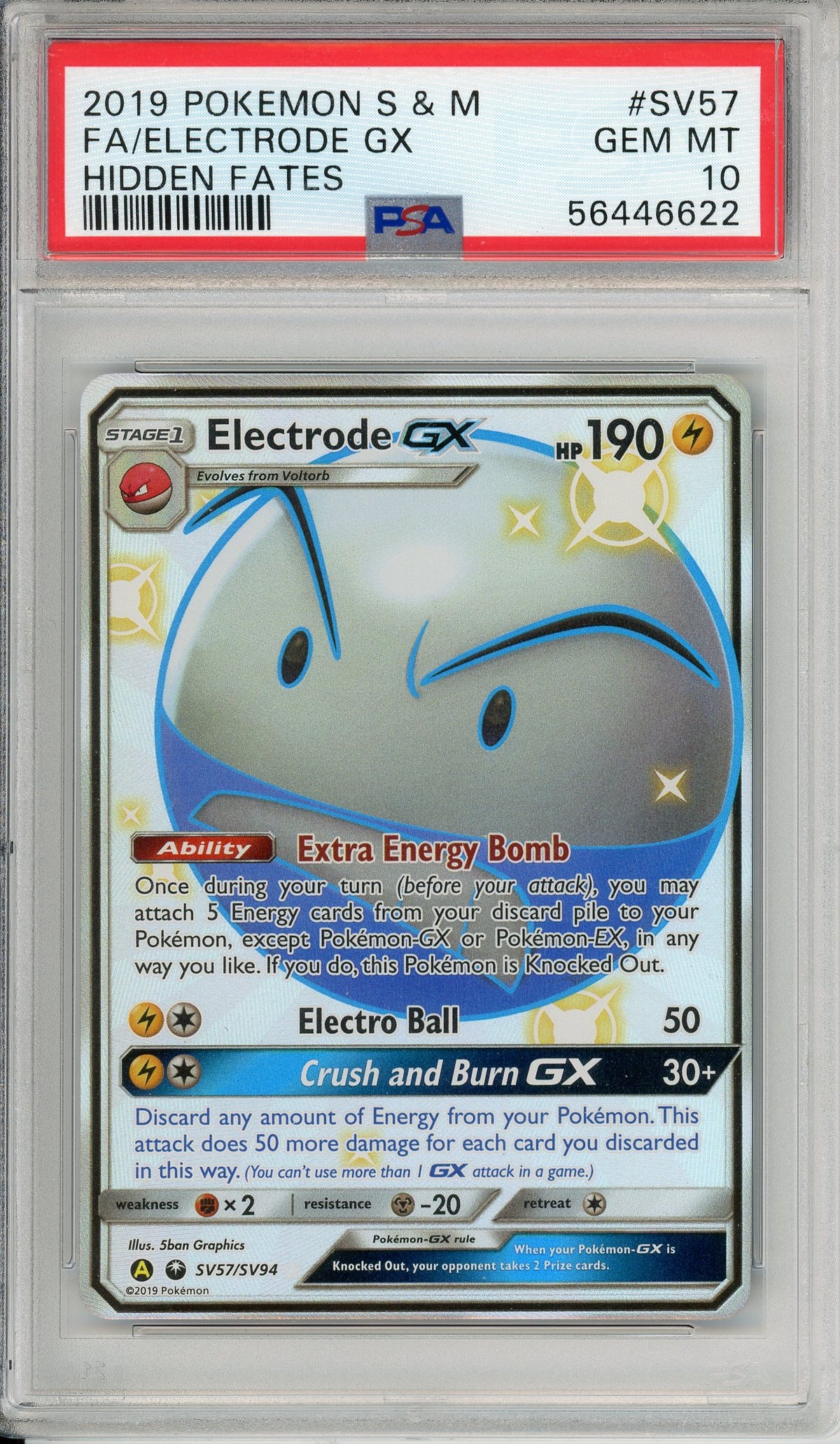 Pokemon Graded: Electrode GX SV57/SV94 Hidden Fates (2019) Full Art Holo PSA 10