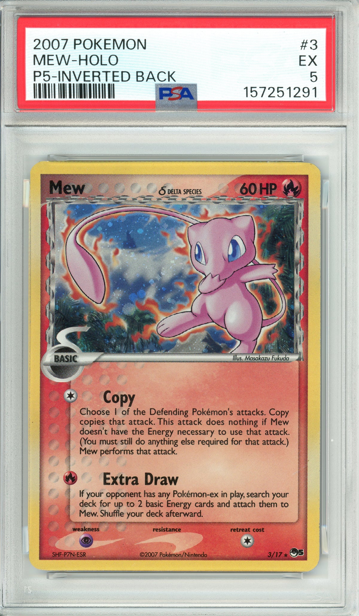 Pokemon Graded: Mew 3/17 POP Series 5 (2007) Inverted Back PSA 5