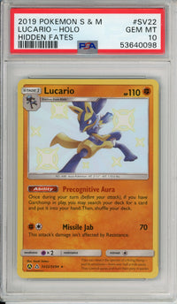 Pokemon Graded: Lucario SV22/SV94 Hidden Fates (2019) Shiny Holo PSA 10