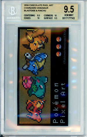 Pokemon Graded: Charizard, Venusaur, Blastoise, Raichu Chocolate Pixel Art (2024) Beckett 9.5