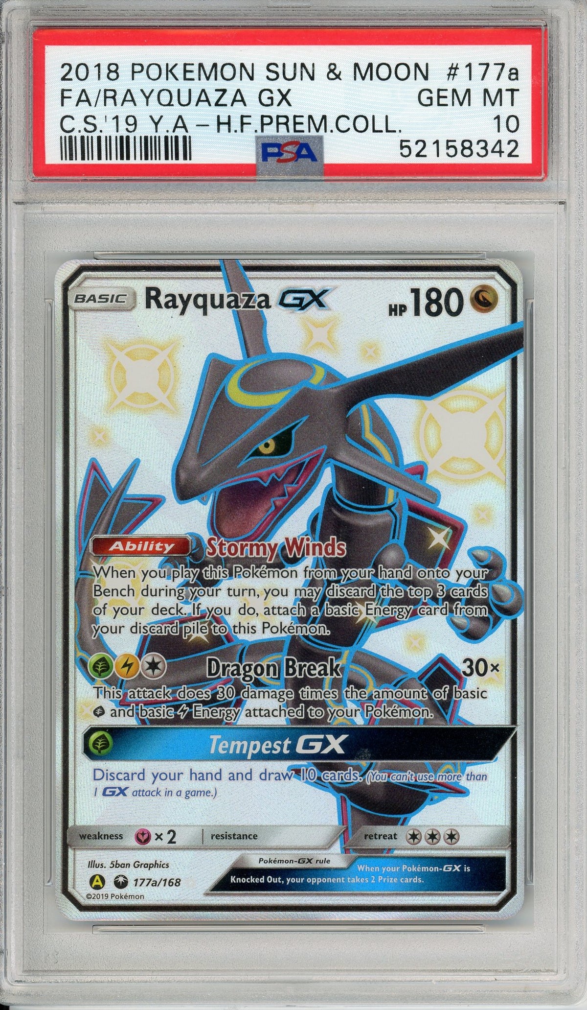 Pokemon Graded: Rayquaza GX 177a/168 Sun & Moon Celestial Storm (2018) Full Art Holo PSA 10
