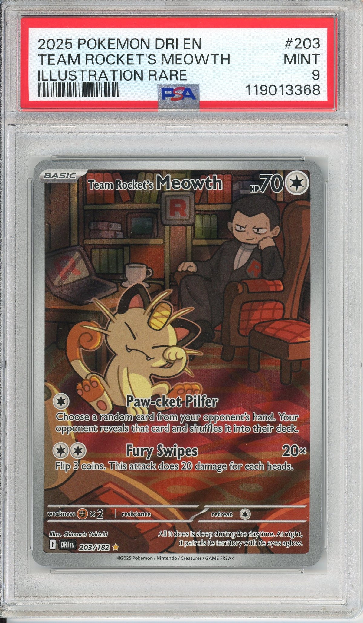Pokemon Graded: Team Rocket's Meowth 203/182 Destined Rivals (2025) IR Holo PSA 9