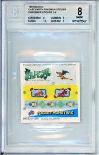 Pokemon Graded: Catch With Pokemon Dispenser Sticker 1-4 (1999) Beckett 8