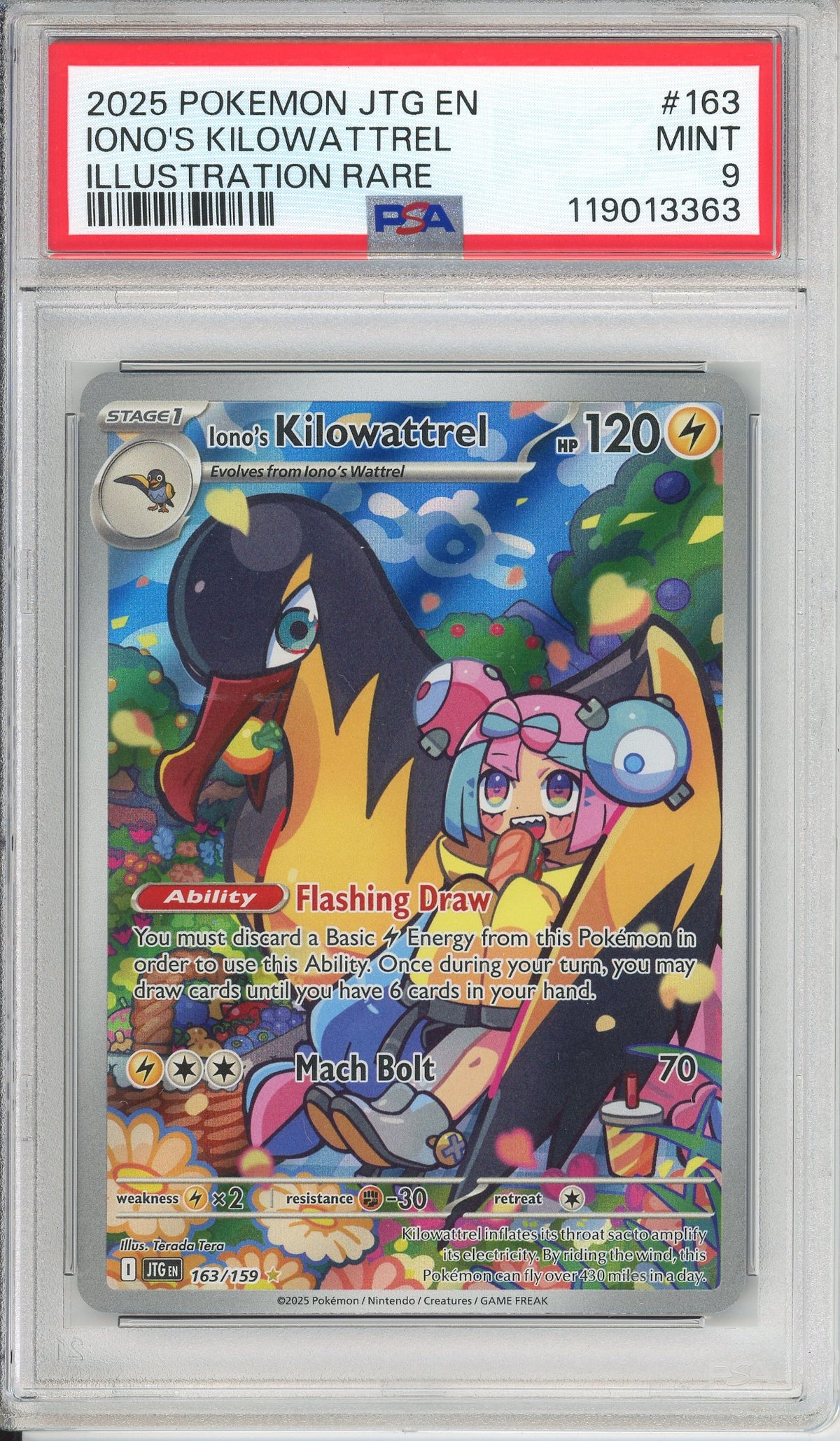 Pokemon Graded: JP Iono's Kilowattrel 163/159 Journey Together (2025) IR Holo PSA 9