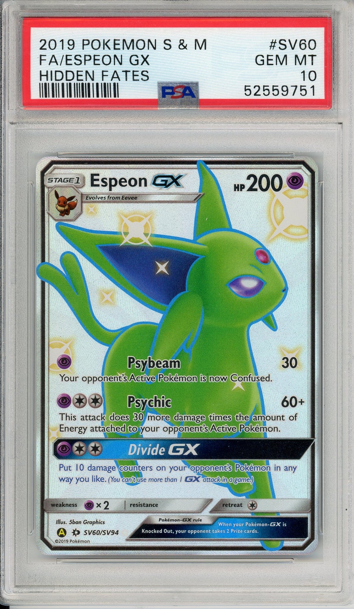 Pokemon Graded: Espeon GX SV60/SV94 Hidden Fates (2019) Full Art Holo PSA 10