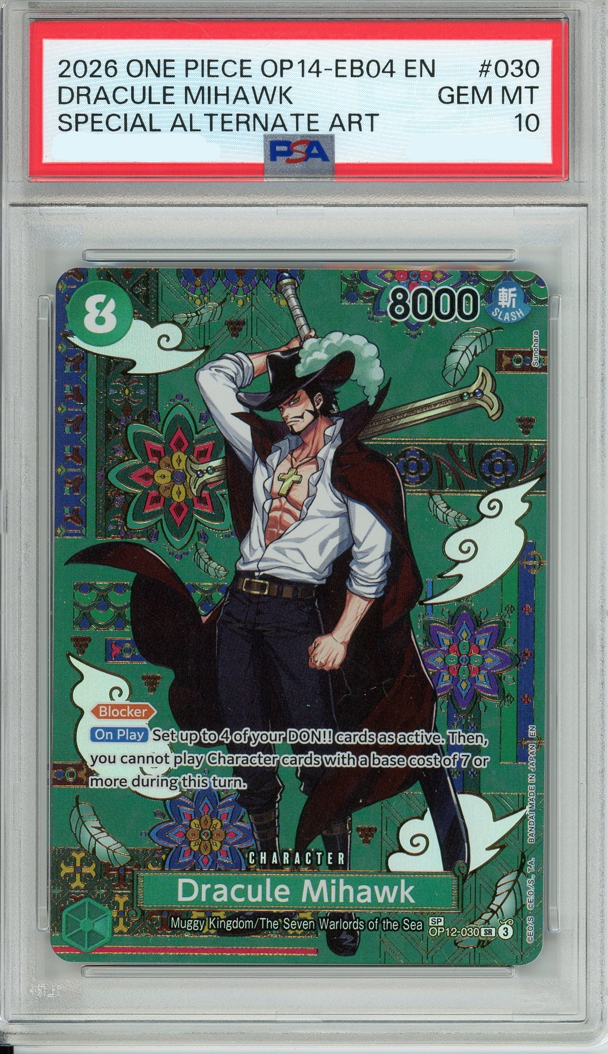 One Piece Graded: Dracule Mihawk OP12-030 Azure Sea's Seven