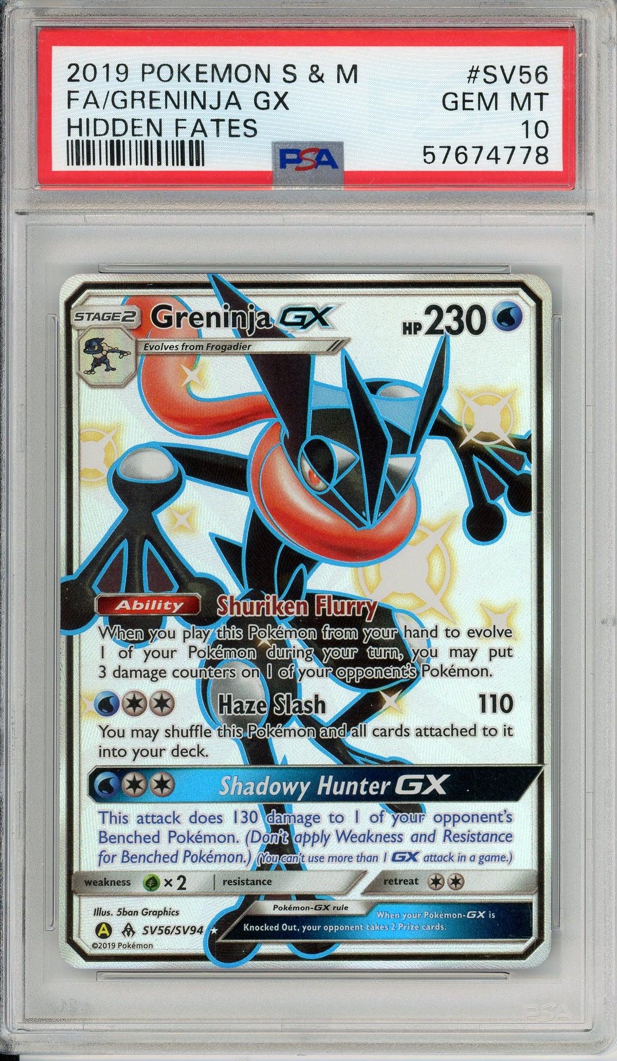 Pokemon Graded: Greninja GX SV56/SV94 Hidden Fates (2019) Full Art Holo PSA 10