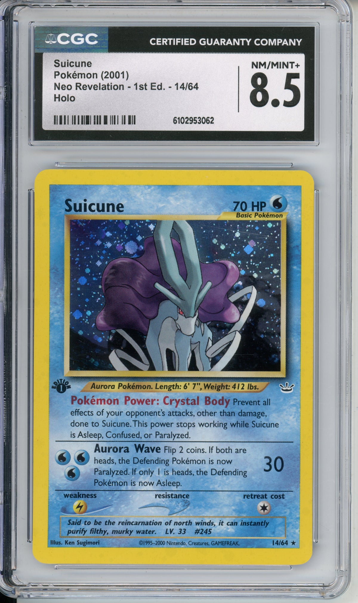 Pokemon Graded: Suicune 14/64 Neo Revelation (2001) Holo CGC 8.5
