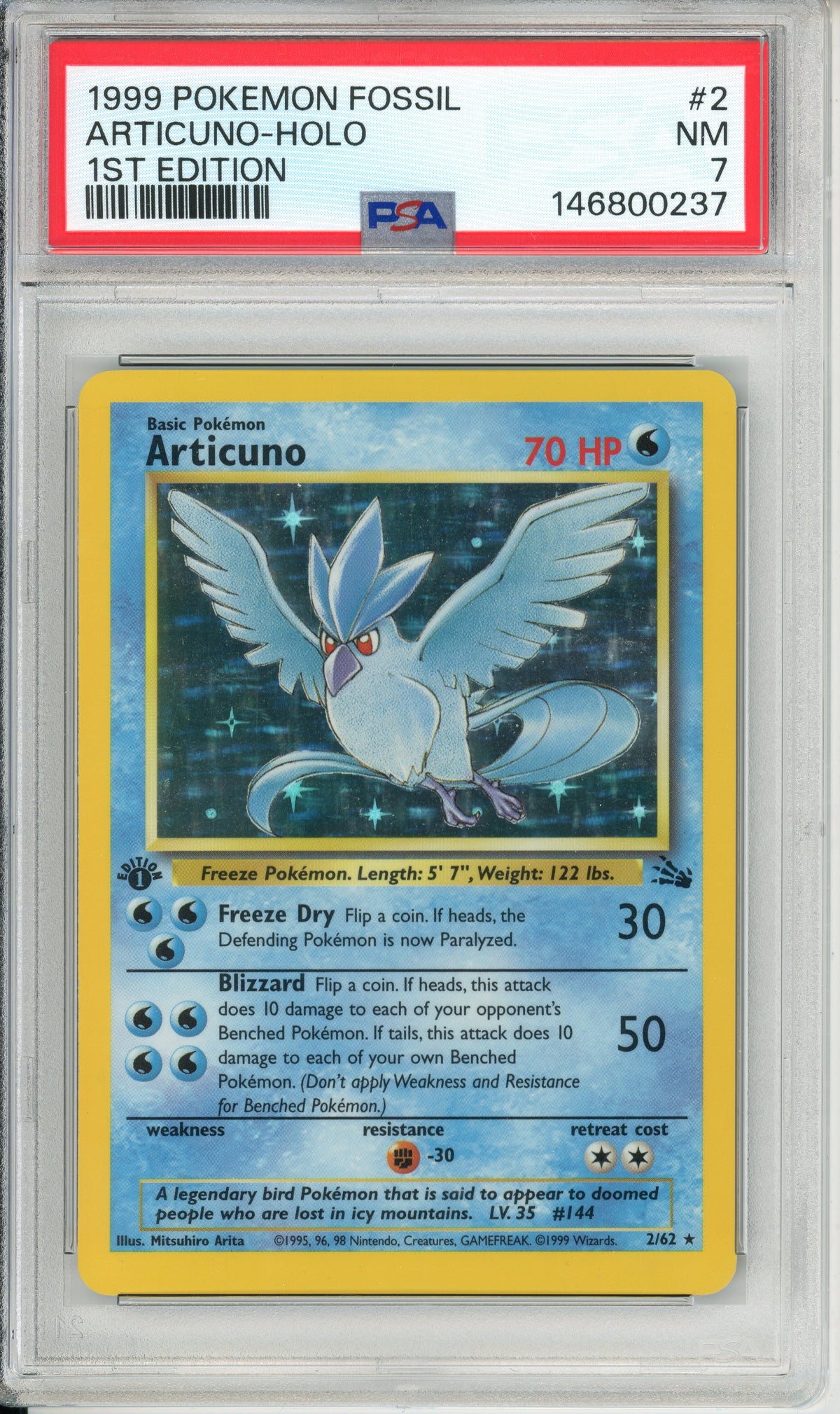 Pokemon Graded: Articuno 1st Edition 2/62 Fossil (1999) Holo PSA 7