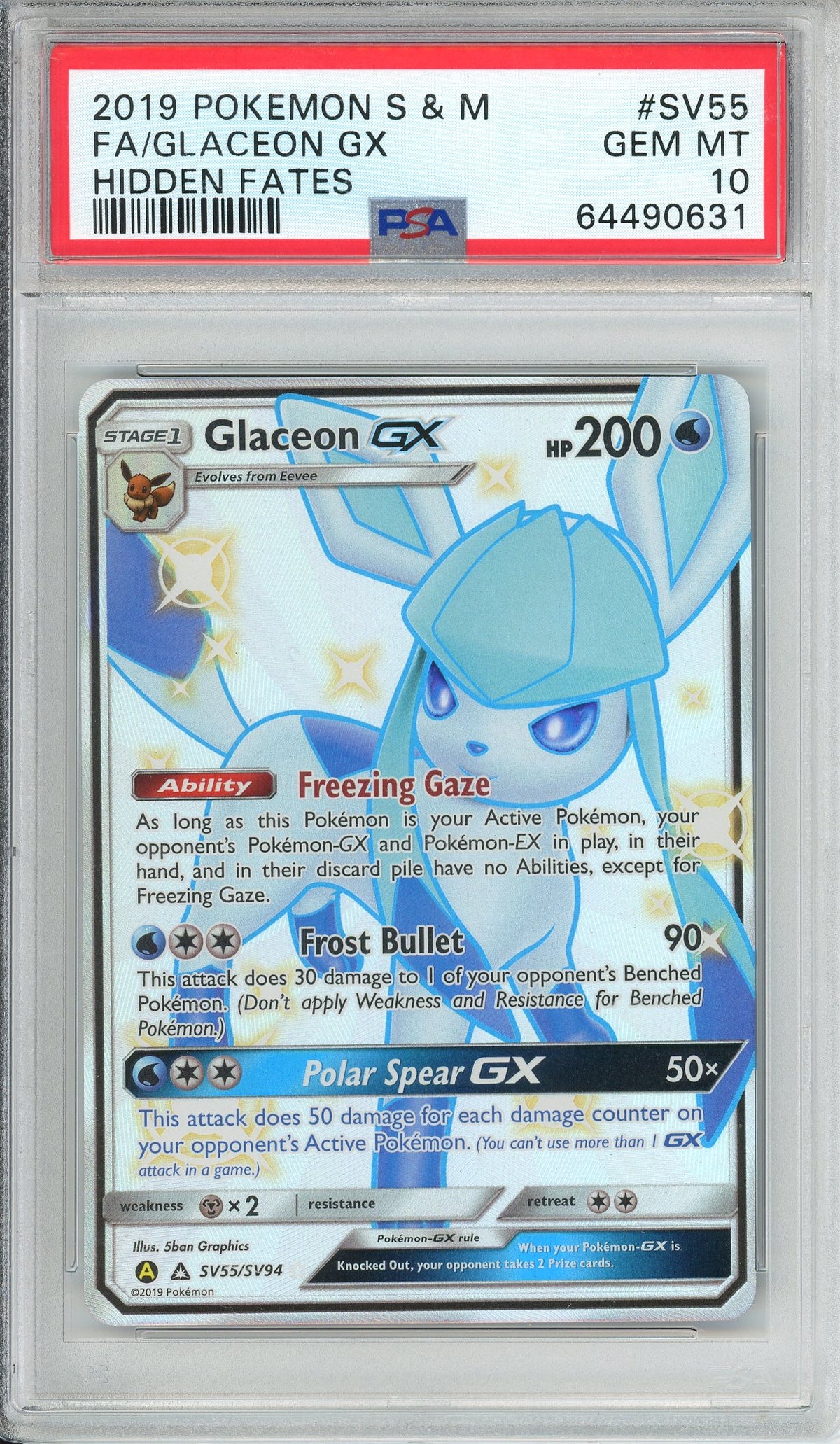 Pokemon Graded: Glaceon GX SV55/SV94 Hidden Fates (2019) Full Art Holo PSA 10
