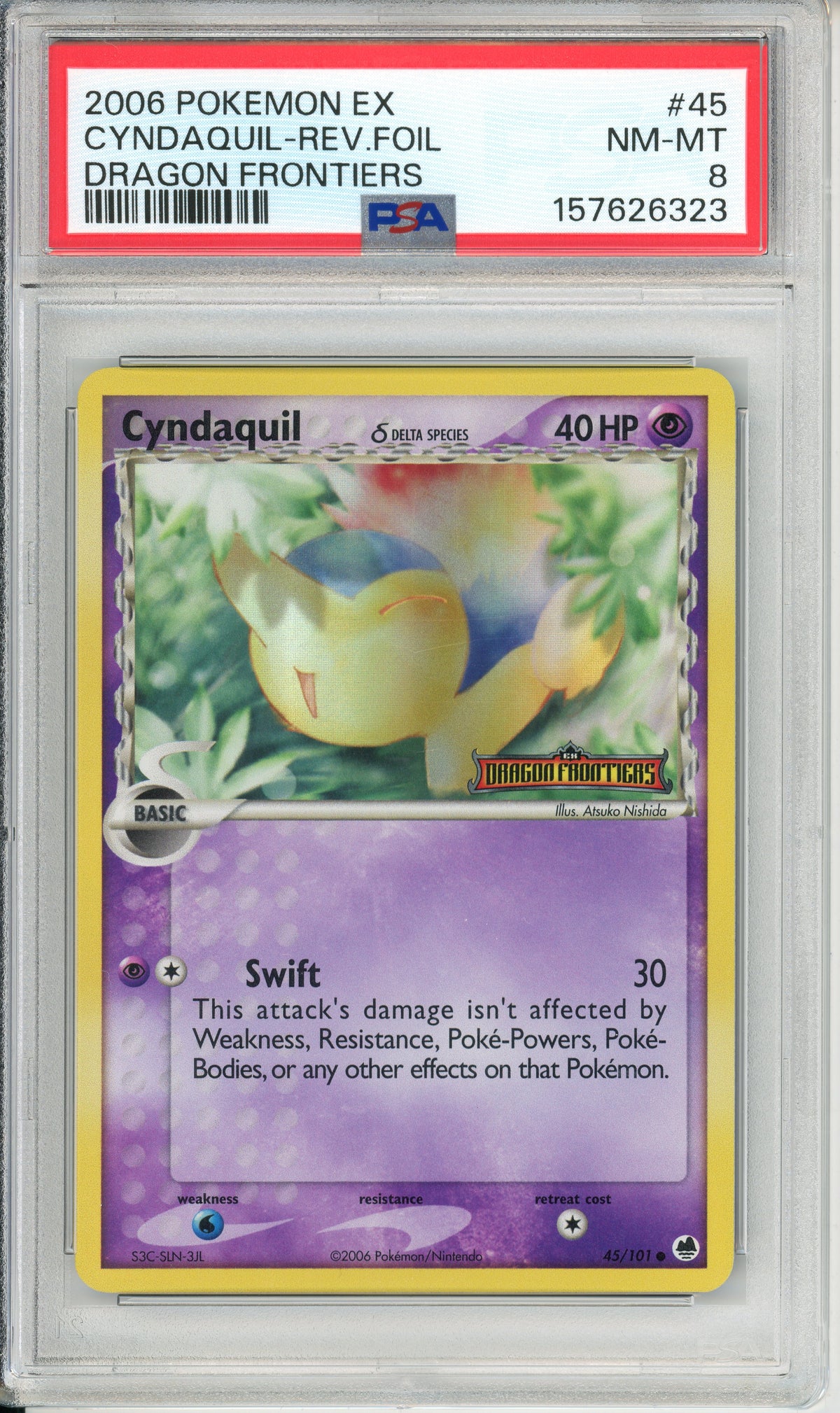 Pokemon Graded: Cyndaquil 45/101 Dragon Frontiers (2006) Rev. Foil PSA 8