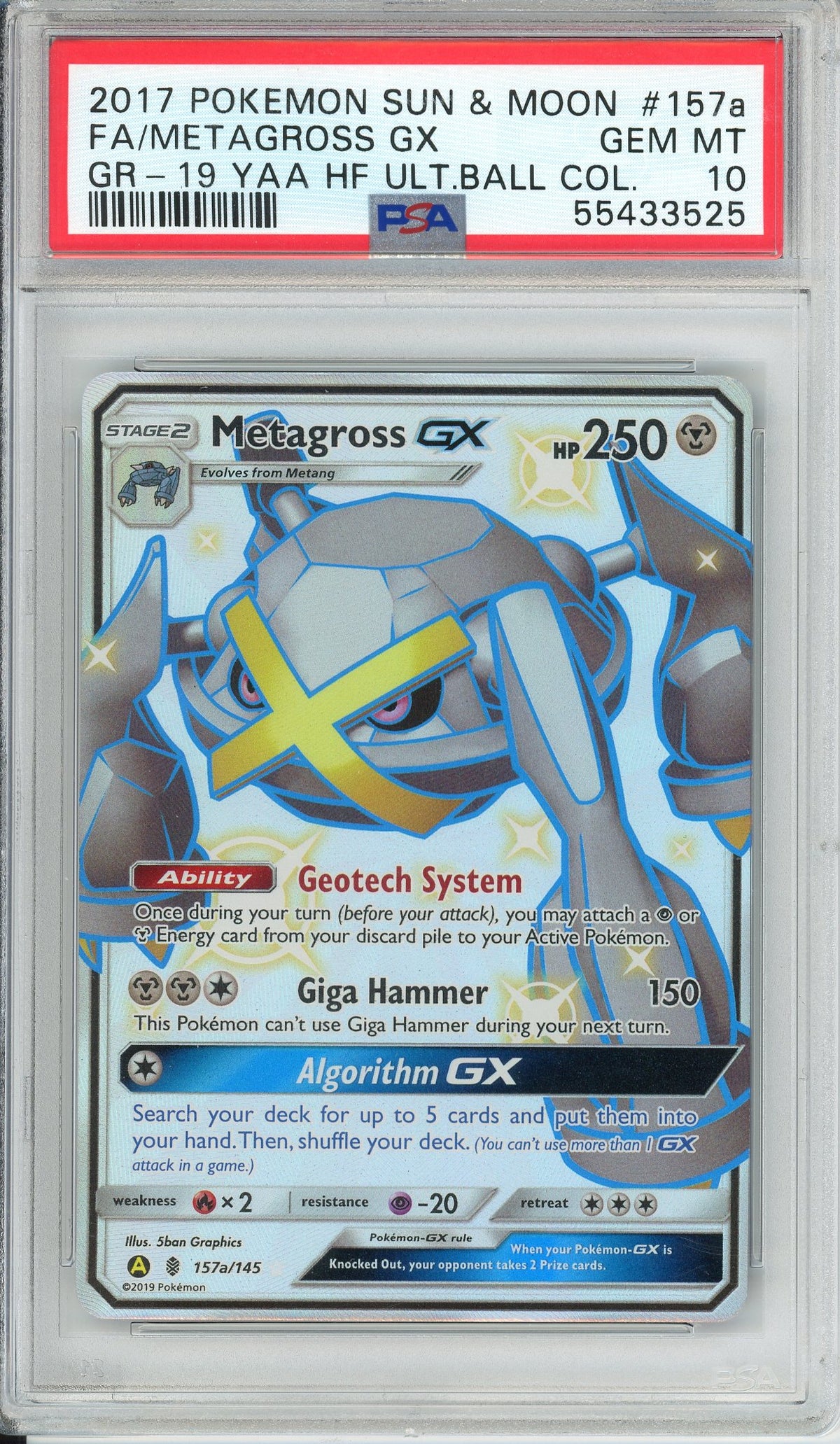 Pokemon Graded: Metagross GX 157a/145 Hidden Fates Ultra Ball Collection (2017) Full Art Holo PSA 10