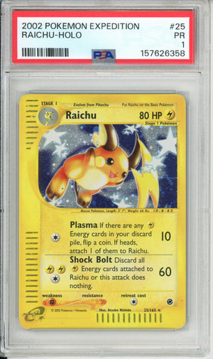 Pokemon Graded: Raichu 25/165 Expedition (2002) Holo PSA 1