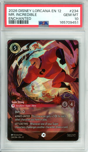 Lorcana Graded: Mr. Incredible Super Strong 234/204 Enchanted (2026) PSA 10