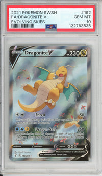 Pokemon Graded: Dragonite V 192/203 Evolving Skies (2021) Full Art Holo PSA 10 (Slight Crack In Slab)