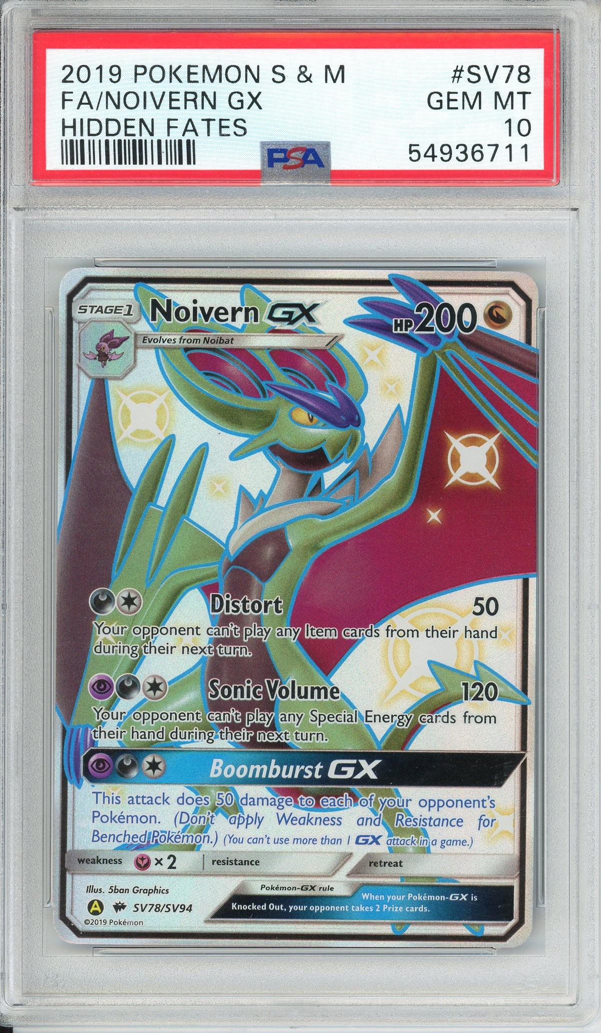 Pokemon Graded: Noivern GX SV78/SV94 Hidden Fates (2019) Full Art Holo PSA 10