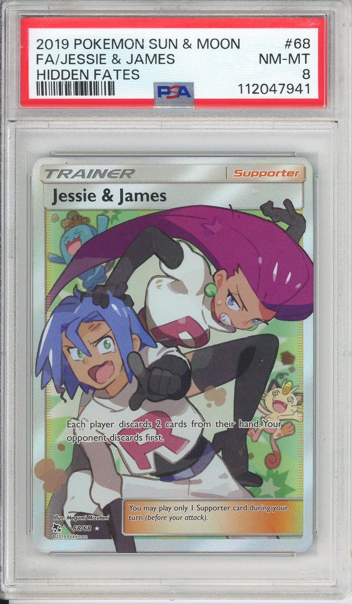 Pokemon Graded: Jessie & James 68/68 Hidden Fates (2019) Full Art Holo PSA 8