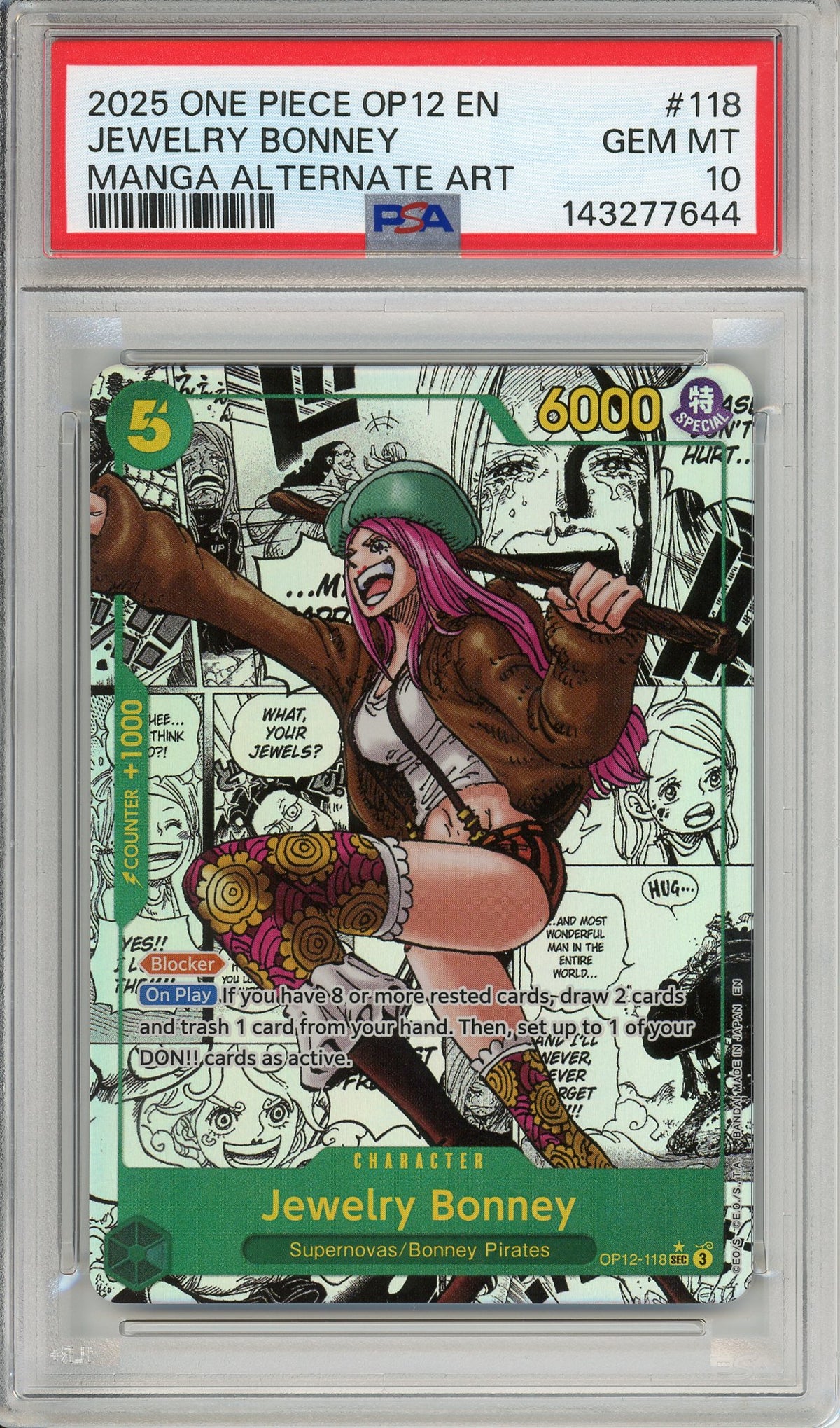 One Piece Graded: Jewelry Bonney Manga Alt Art OP12-118 Legacy Of The Master PSA 10