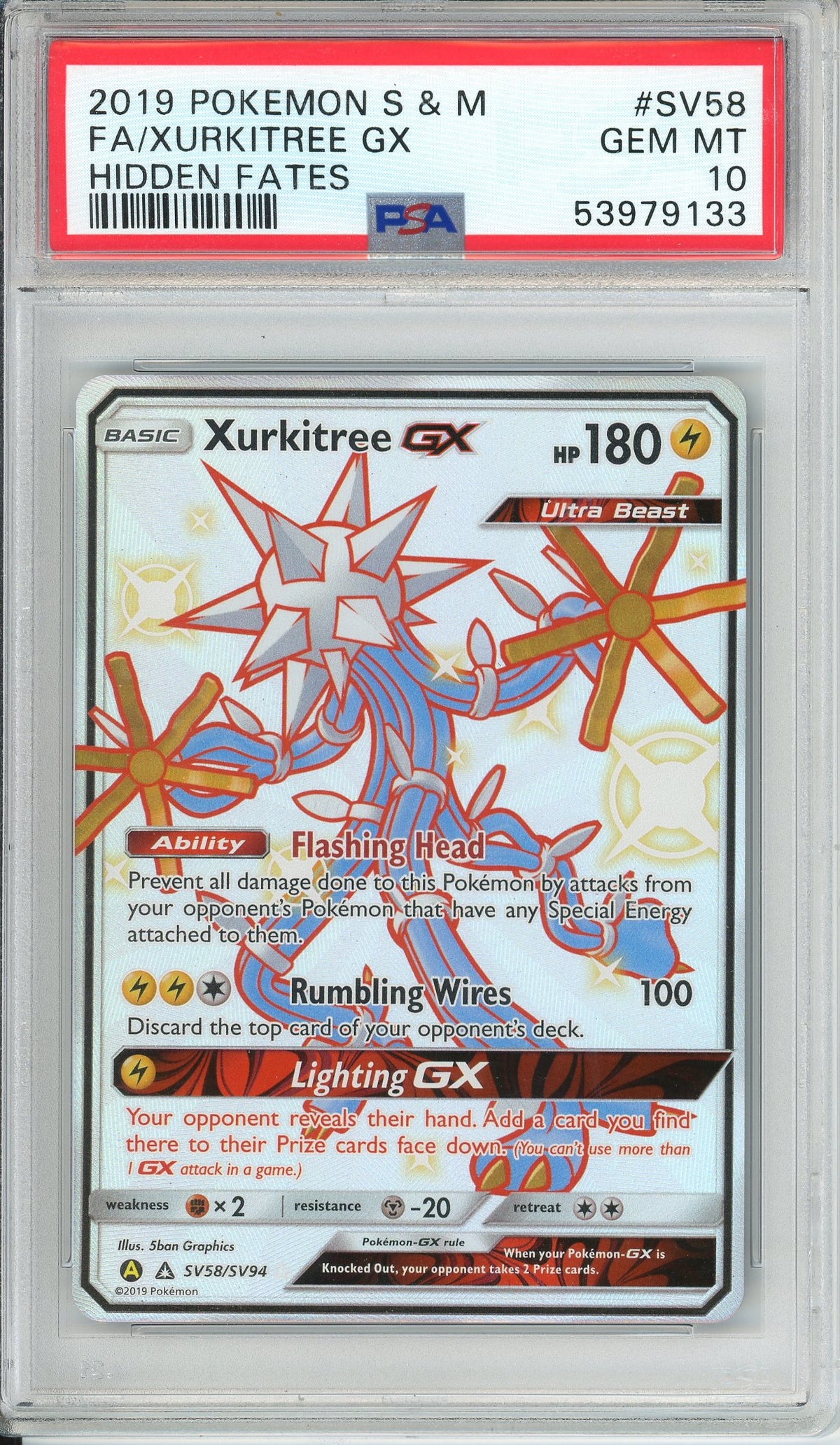 Pokemon Graded: Xurkitree GX SV58/SV94 Hidden Fates (2019) Full Art Holo PSA 10