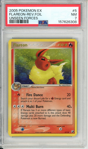 Pokemon Graded: Flareon 5/115 Unseen Forces (2005) Rev. Foil PSA 7