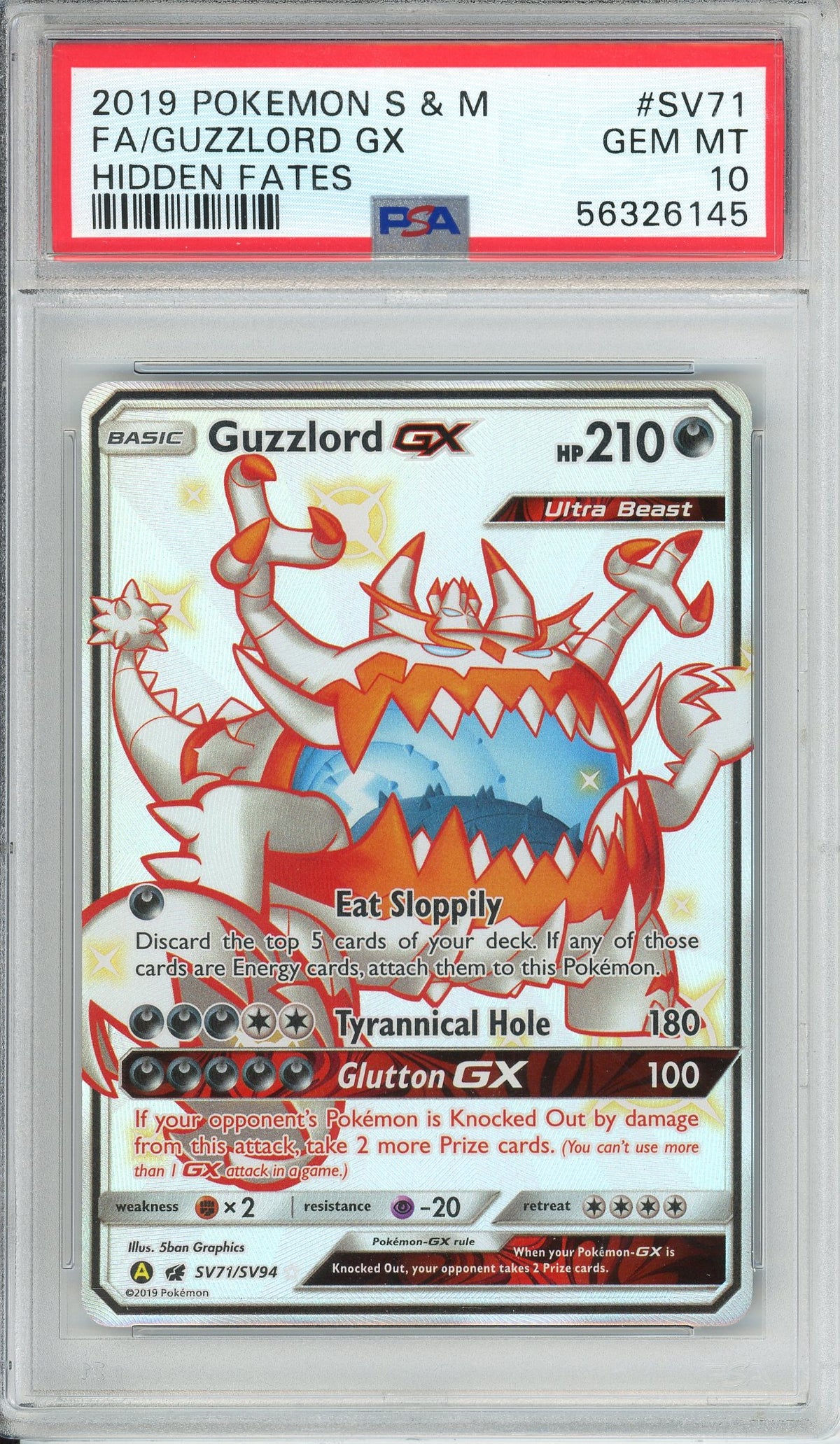 Pokemon Graded: Guzzlord GX SV71/SV94 Hidden Fates (2019) Full Art Holo PSA 10