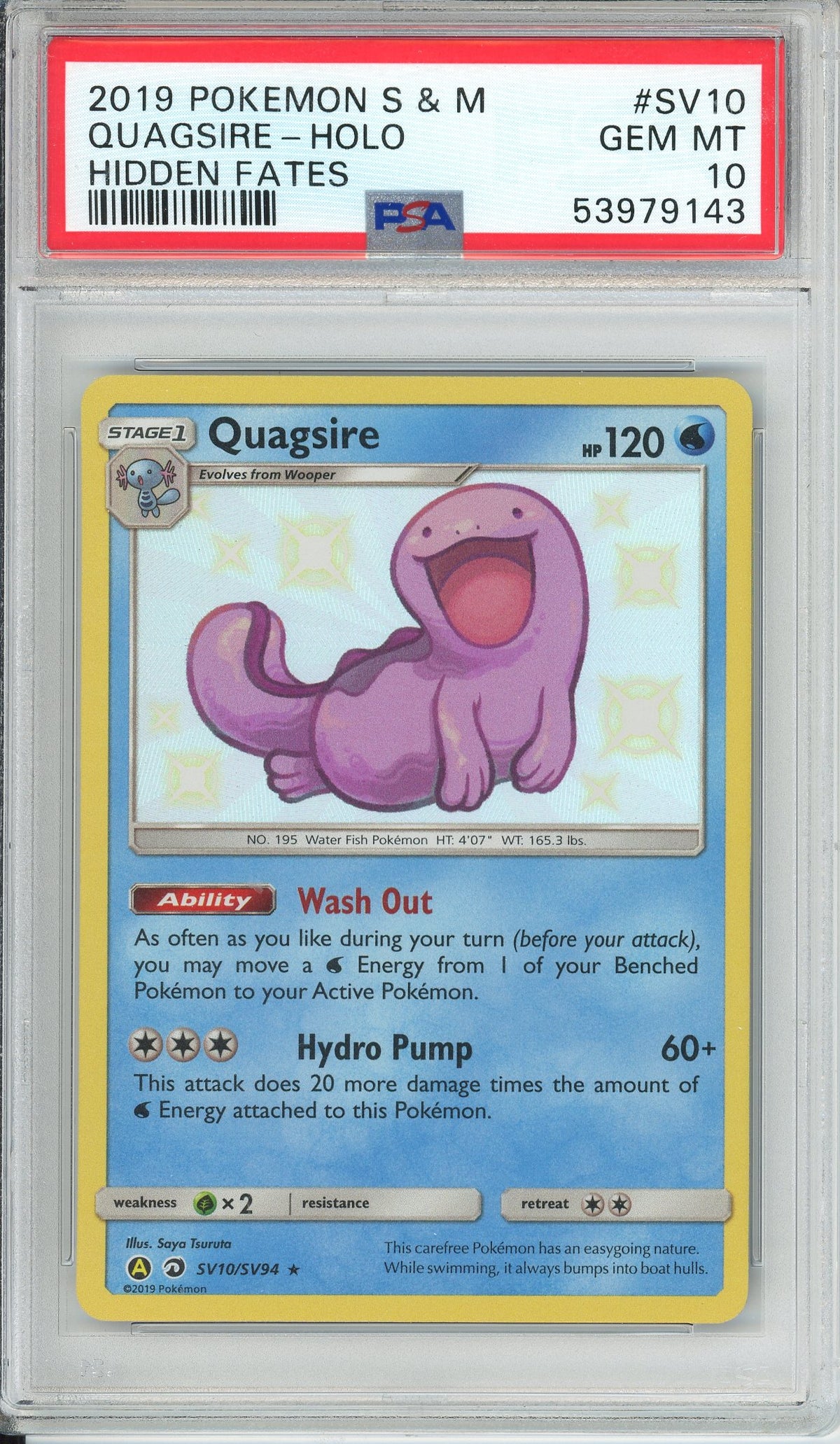 Pokemon Graded: Quagsire SV10/SV94 Hidden Fates (2019) Shiny Holo PSA 10