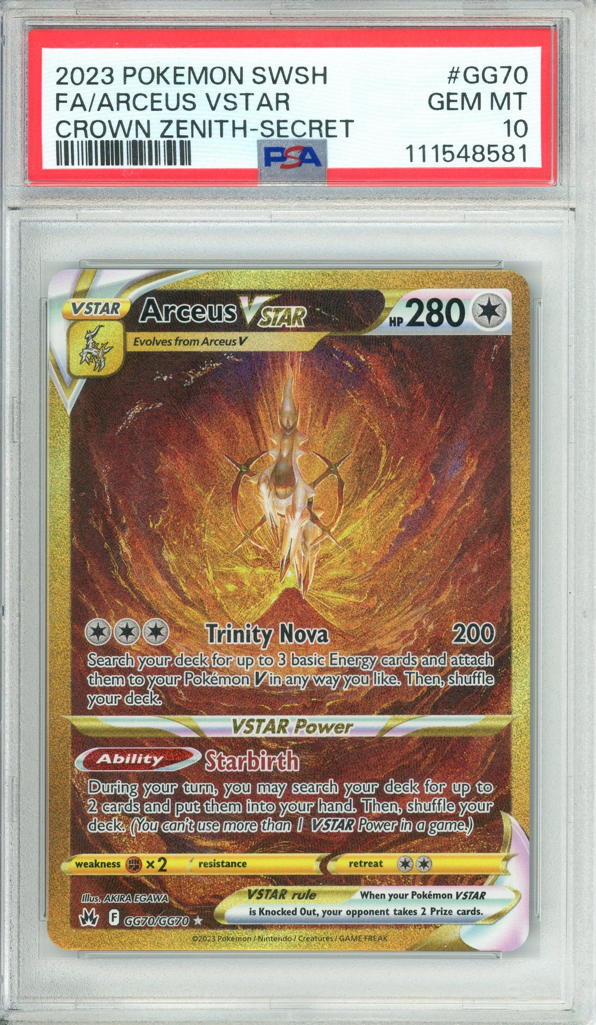 Pokemon Graded: Arceus VSTAR GG70/GG70 Crown Zenith (2023) Gold Secret Rare PSA 10