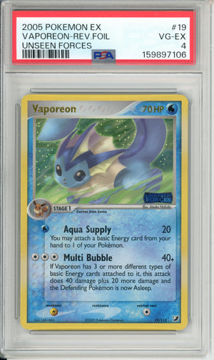 Pokemon Graded: Vaporeon 19/115 Unseen Forces (2005) Reverse Foil PSA 4