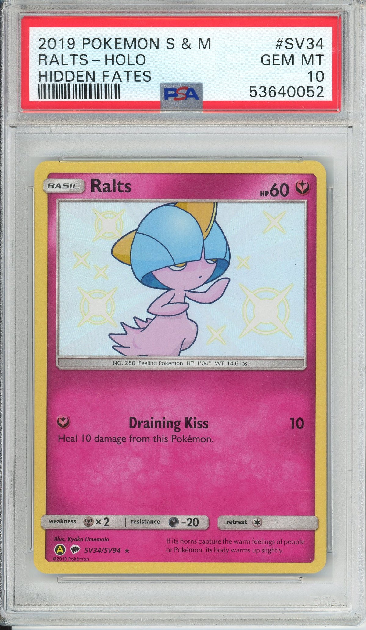 Pokemon Graded: Ralts SV34/SV94 Hidden Fates (2019) Shiny Holo PSA 10