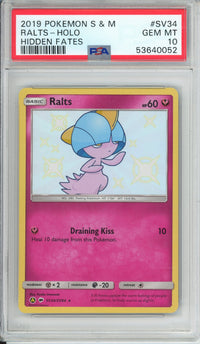 Pokemon Graded: Ralts SV34/SV94 Hidden Fates (2019) Shiny Holo PSA 10