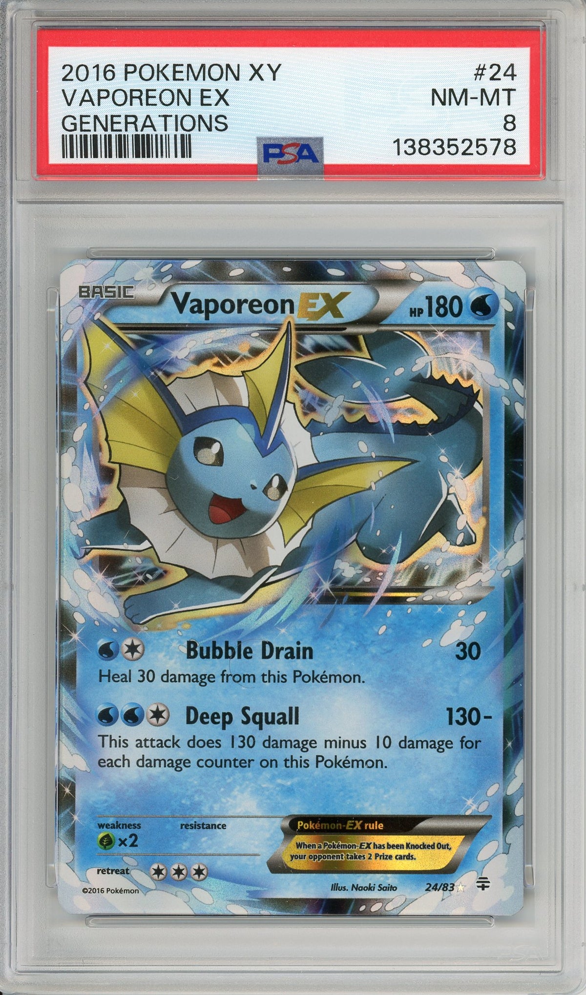 Pokemon Graded: Vaporeon EX #24 XY Generations (2016) Holo PSA 8
