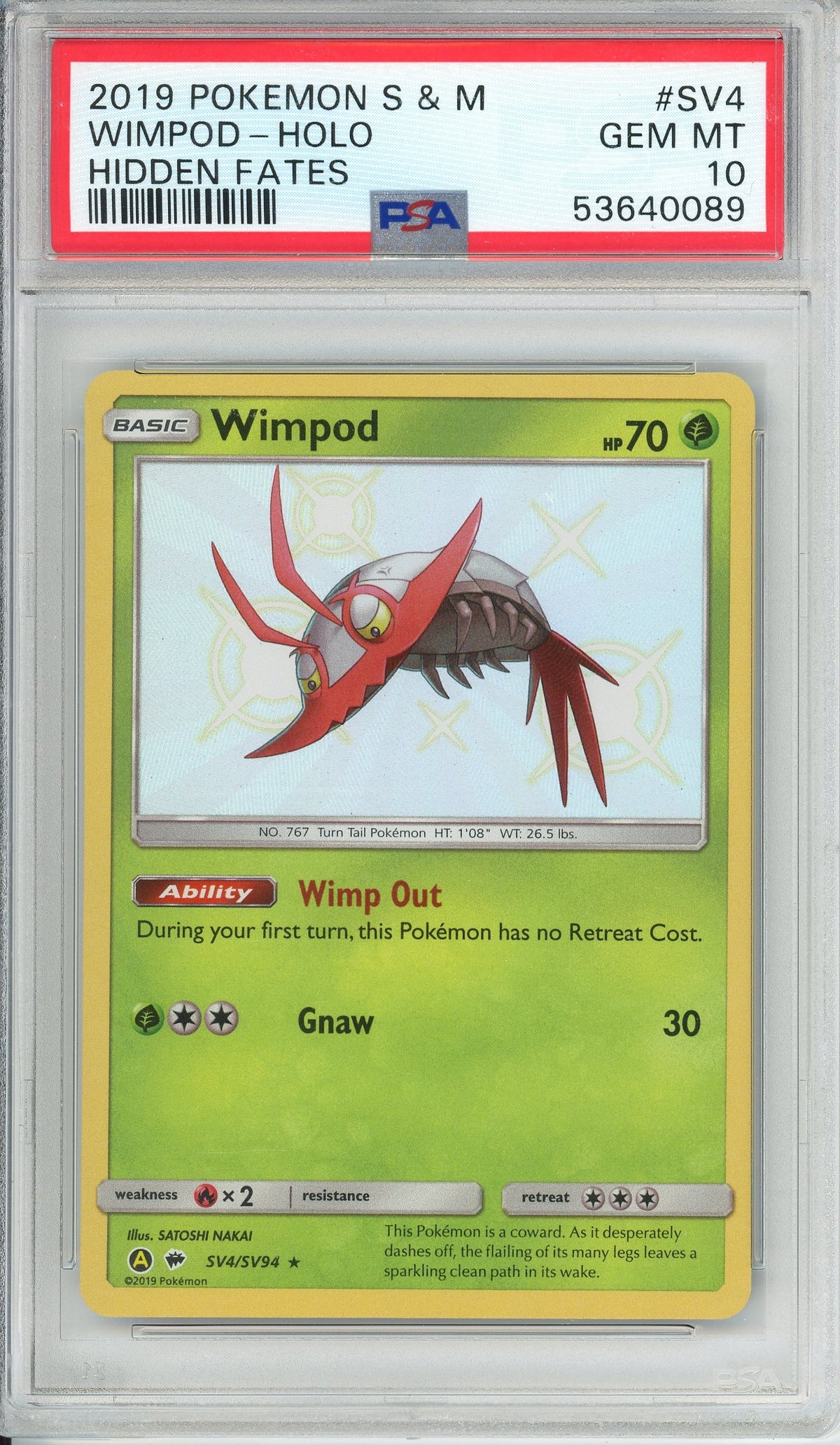Pokemon Graded: Wimpod SV4/SV94 Hidden Fates (2019) Shiny Holo PSA 10