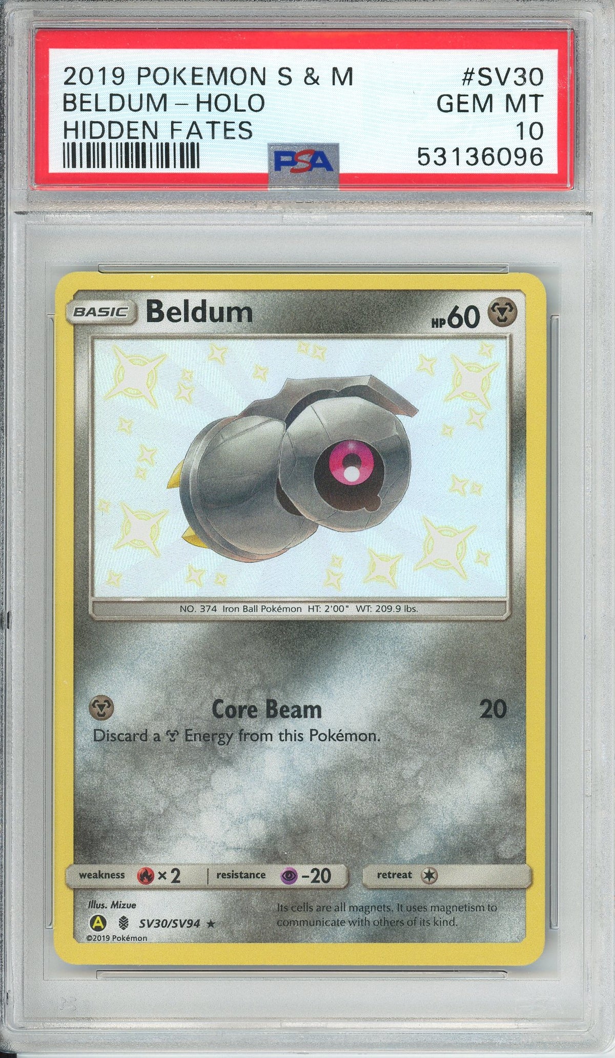 Pokemon Graded: Beldum SV30/SV94 Hidden Fates (2019) Shiny Holo PSA 10