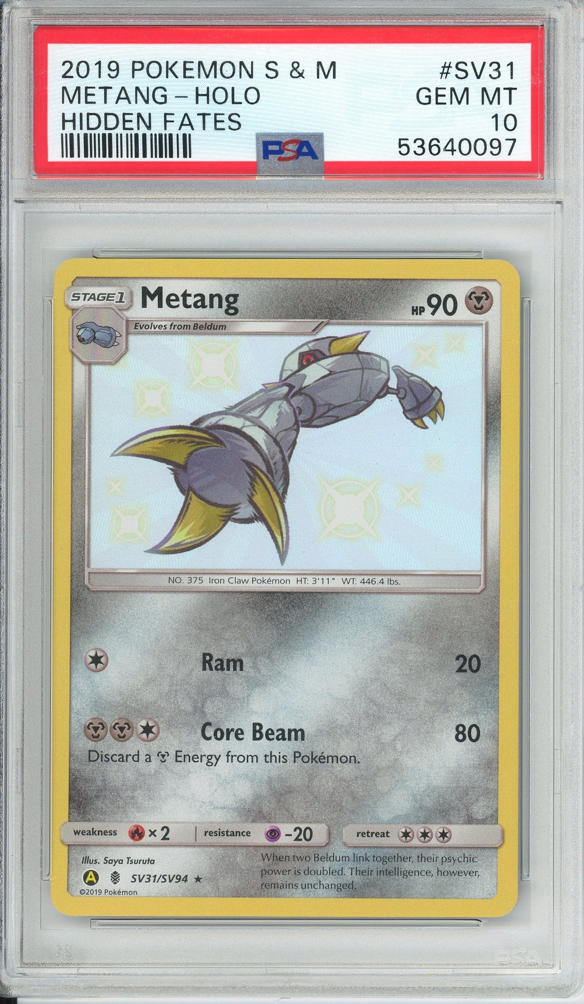 Pokemon Graded: Metang SV31/SV94 Hidden Fates (2019) Shiny Holo PSA 10