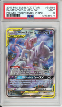 Pokemon Graded: Mewtwo & Mew GX #SM191 Power Partnership Tin Promo (2019) Holo PSA 9